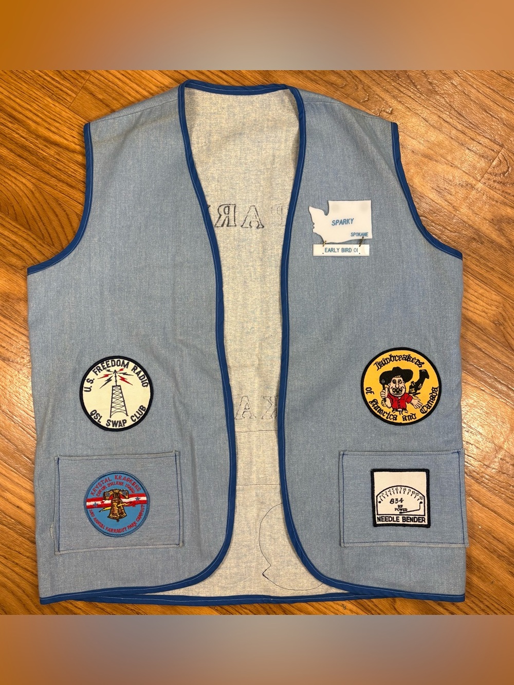 Vintage 70s Patch Denim Vest CB Radio Spokane WA “Sparky” Americana